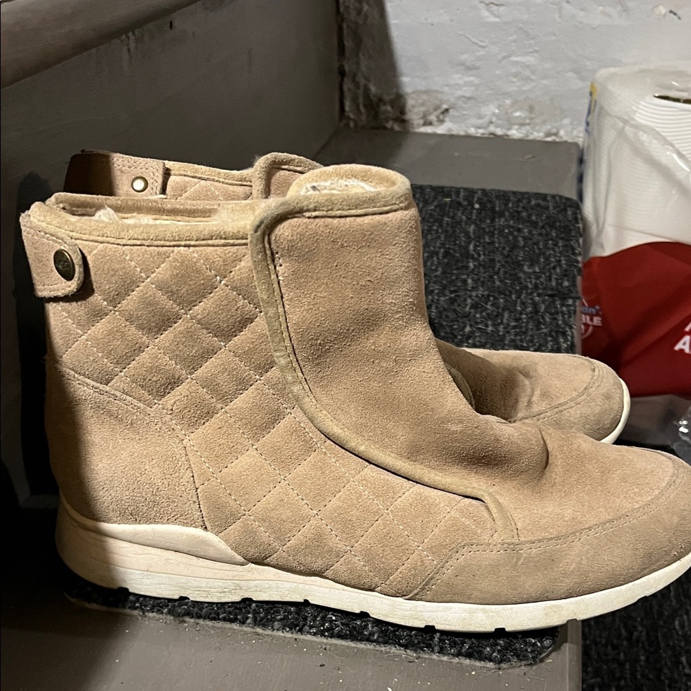 UGG Tan Quilted Suede Ankle Booties